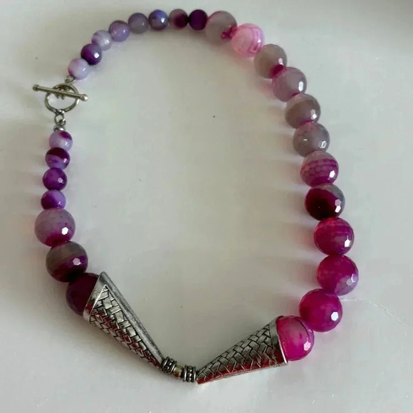 Agate Womens Silver Plated Round Beaded Necklace Multicolor Size 8" - Picture 9 of 9